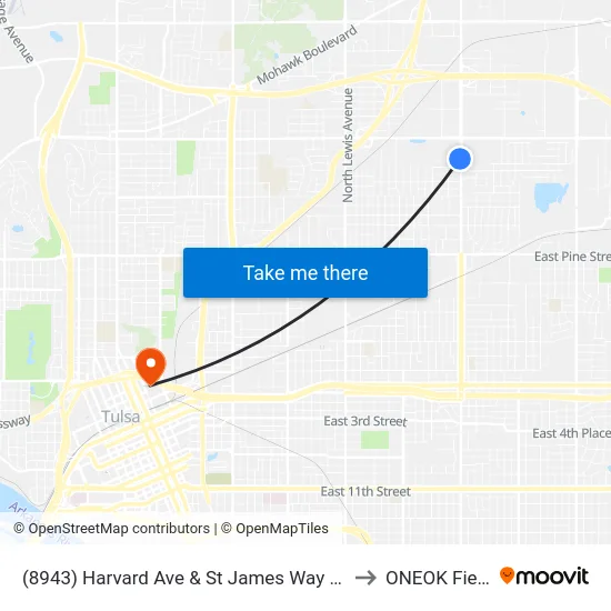 (8943) Harvard Ave & St James Way Sb to ONEOK Field map