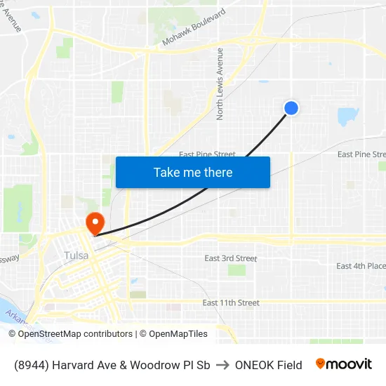 (8944) Harvard Ave & Woodrow Pl Sb to ONEOK Field map