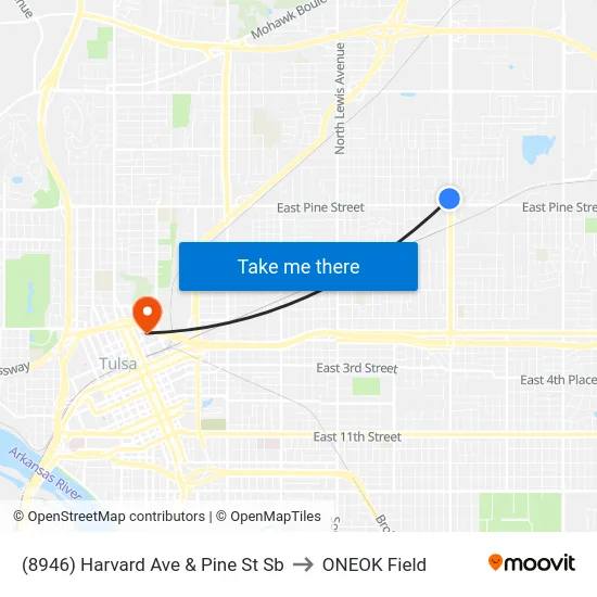(8946) Harvard Ave & Pine St Sb to ONEOK Field map