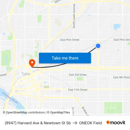 (8947) Harvard Ave & Newtown St Sb to ONEOK Field map