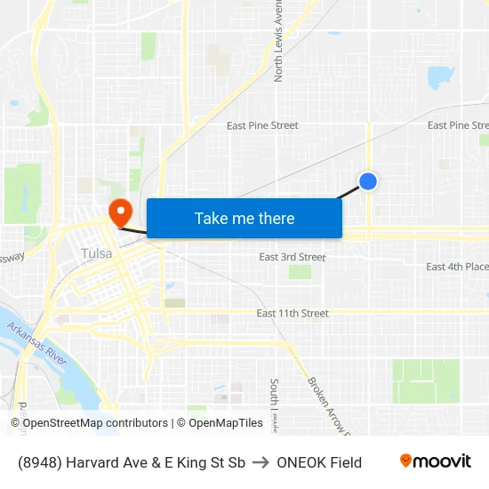(8948) Harvard Ave & E King St Sb to ONEOK Field map