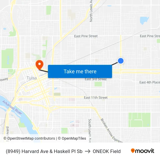 (8949) Harvard Ave & Haskell Pl Sb to ONEOK Field map