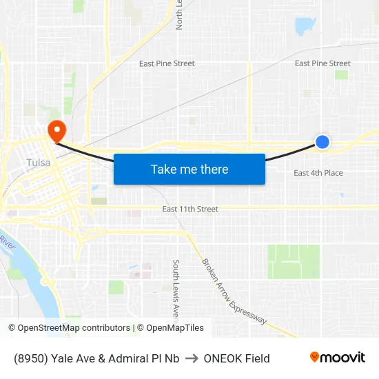 (8950) Yale Ave & Admiral Pl Nb to ONEOK Field map