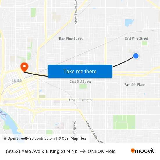 (8952) Yale Ave & E King St N Nb to ONEOK Field map