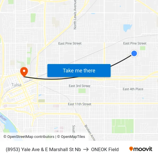 (8953) Yale Ave & E Marshall St Nb to ONEOK Field map