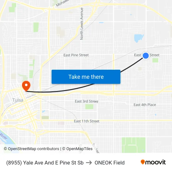 (8955) Yale Ave And E Pine St Sb to ONEOK Field map