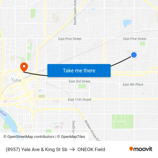 (8957) Yale Ave & King St Sb to ONEOK Field map