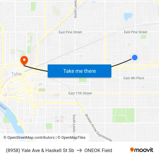 (8958) Yale Ave & Haskell St Sb to ONEOK Field map
