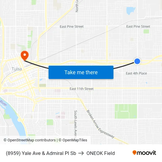 (8959) Yale Ave & Admiral Pl Sb to ONEOK Field map