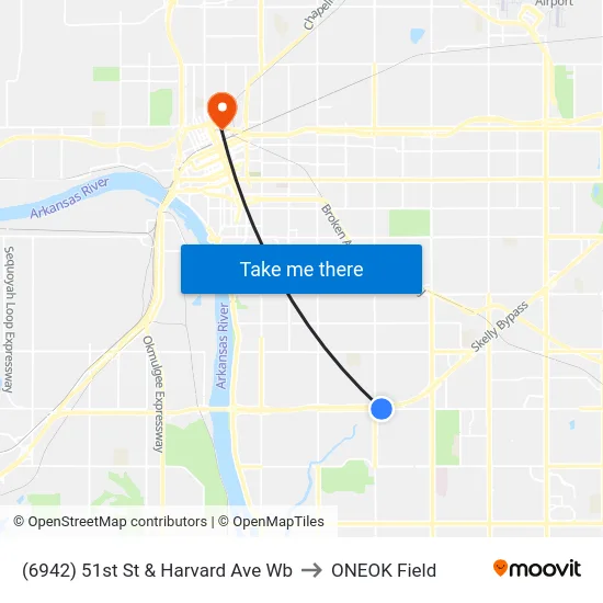 (6942) 51st St & Harvard Ave Wb to ONEOK Field map