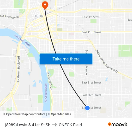 (8989)Lewis & 41st St Sb to ONEOK Field map