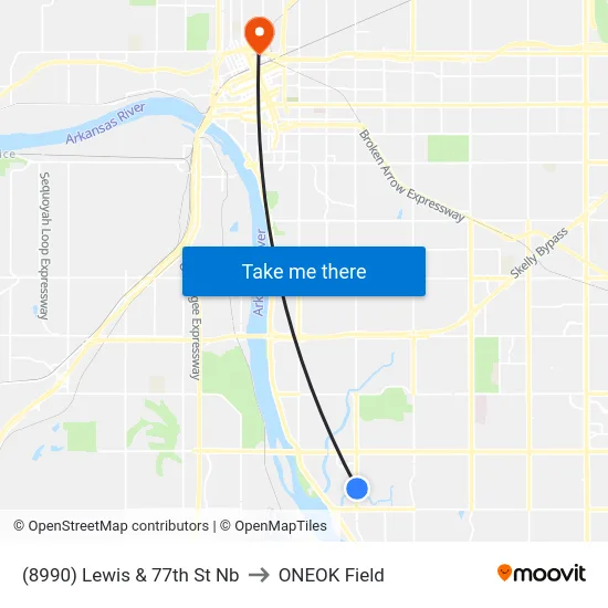 (8990) Lewis & 77th St Nb to ONEOK Field map
