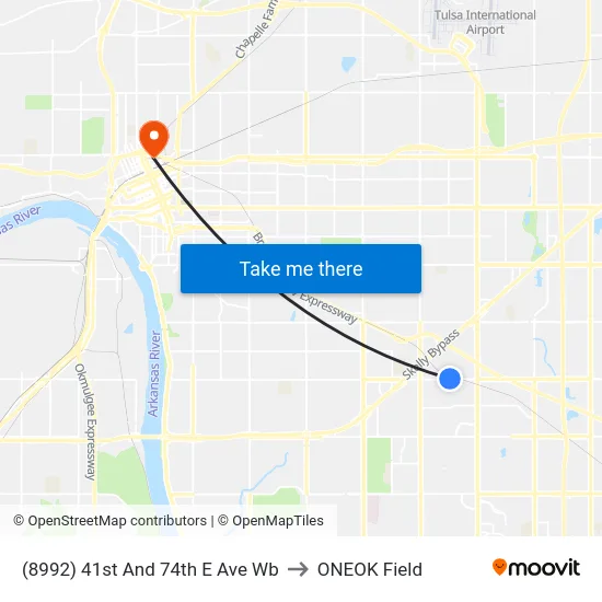 (8992) 41st And 74th E Ave Wb to ONEOK Field map