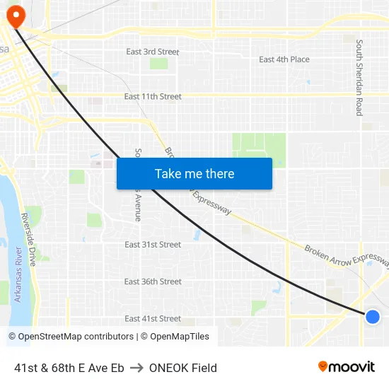 41st & 68th E Ave Eb to ONEOK Field map
