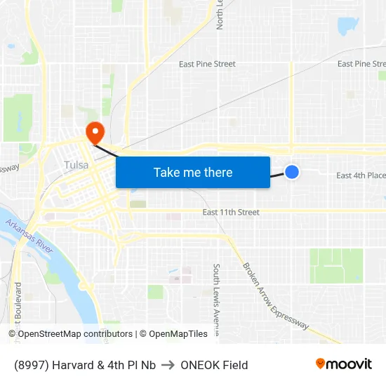 (8997) Harvard & 4th Pl Nb to ONEOK Field map