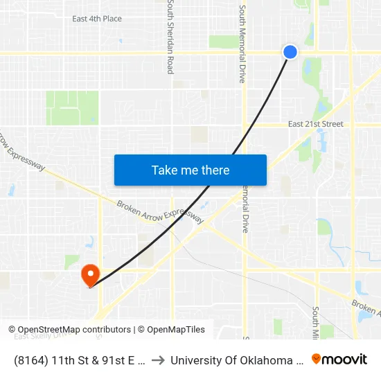 (8164) 11th St & 91st E Ave Wb to University Of Oklahoma at Tulsa map