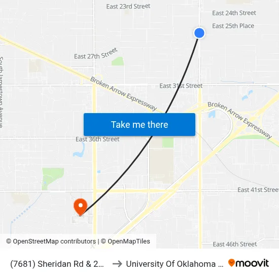 (7681) Sheridan Rd & 25th Pl Sb to University Of Oklahoma at Tulsa map