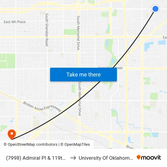 (7998) Admiral Pl & 119th E Ave Wb to University Of Oklahoma at Tulsa map