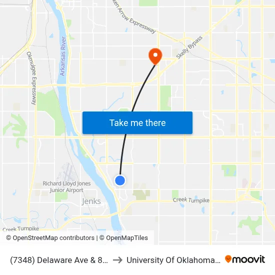 (7348) Delaware Ave & 89th St Eb to University Of Oklahoma at Tulsa map