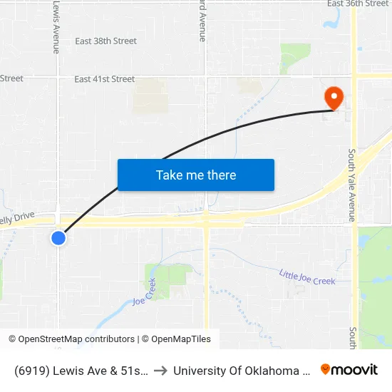 (6919) Lewis Ave & 51st St Nb to University Of Oklahoma at Tulsa map