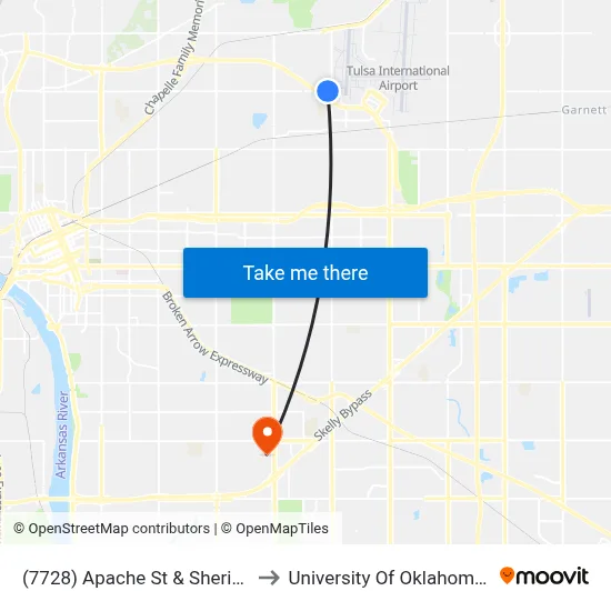 (7728) Apache St & Sheridan Rd Wb to University Of Oklahoma at Tulsa map