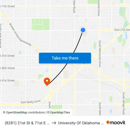 (8281) 21st St & 71st E Ave Wb to University Of Oklahoma at Tulsa map