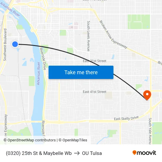 (0320) 25th St & Maybelle Wb to OU Tulsa map