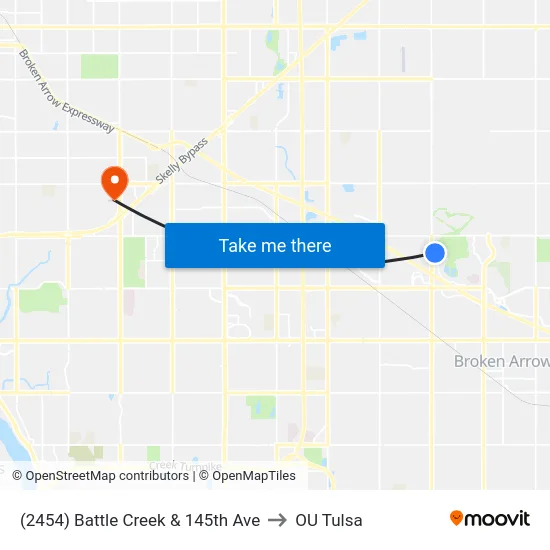 (2454) Battle Creek & 145th Ave to OU Tulsa map