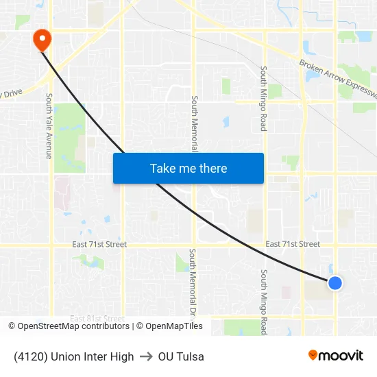 (4120) Union Inter High to OU Tulsa map