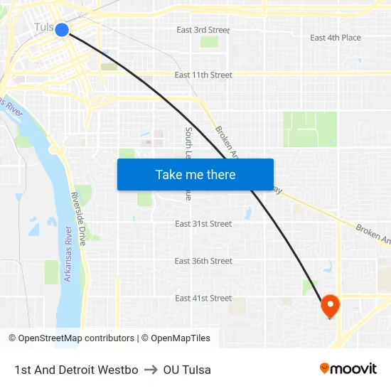 1st And Detroit Westbo to OU Tulsa map