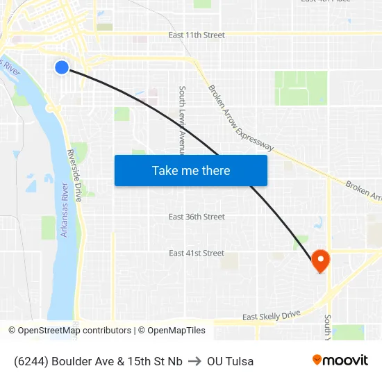(6244) Boulder Ave & 15th St Nb to OU Tulsa map