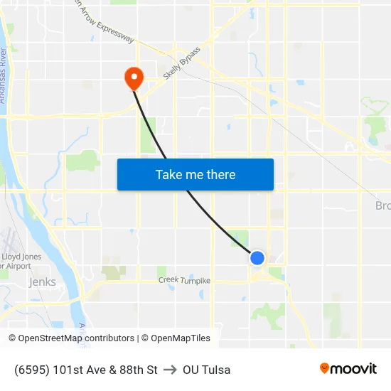 (6595) 101st Ave & 88th St to OU Tulsa map