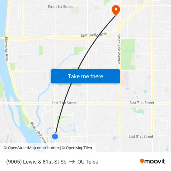 (9005) Lewis & 81st St Sb to OU Tulsa map
