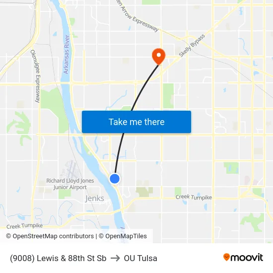 (9008) Lewis & 88th St Sb to OU Tulsa map