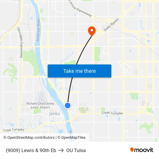 (9009) Lewis & 90th Eb to OU Tulsa map