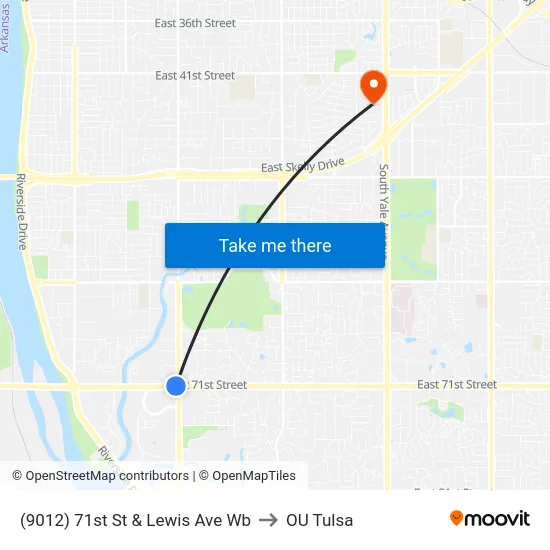 (9012) 71st St & Lewis Ave Wb to OU Tulsa map