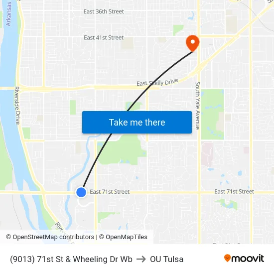 (9013) 71st St & Wheeling Dr Wb to OU Tulsa map