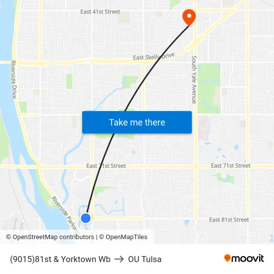 (9015)81st & Yorktown Wb to OU Tulsa map