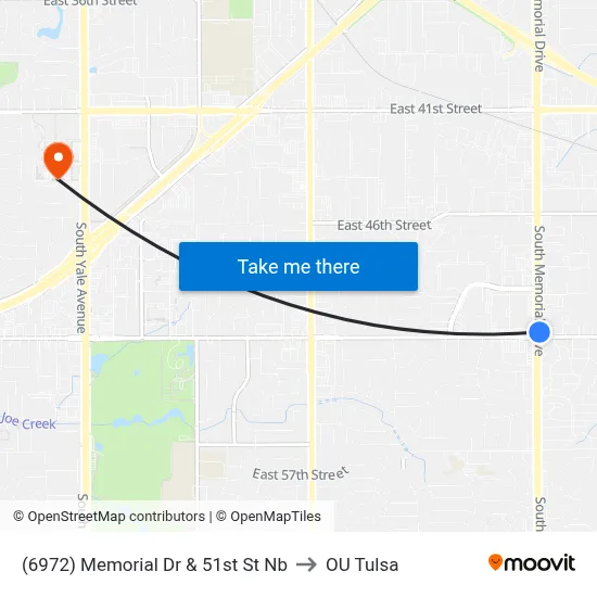 (6972) Memorial Dr & 51st St Nb to OU Tulsa map