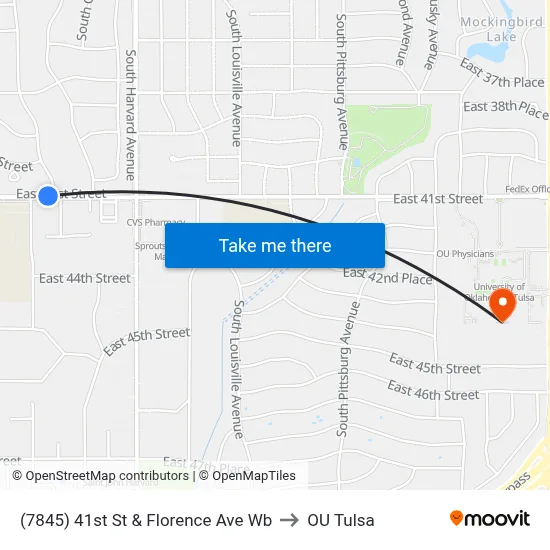 (7845) 41st St & Florence Ave Wb to OU Tulsa map