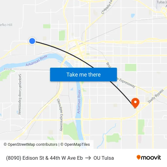 (8090) Edison St & 44th W Ave Eb to OU Tulsa map