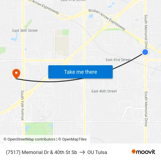 (7517) Memorial Dr & 40th St Sb to OU Tulsa map