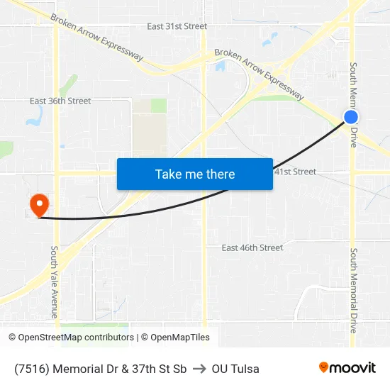(7516) Memorial Dr &  37th St Sb to OU Tulsa map