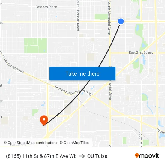 (8165) 11th St & 87th E Ave Wb to OU Tulsa map