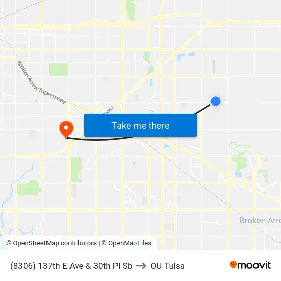 (8306) 137th E Ave & 30th Pl Sb to OU Tulsa map