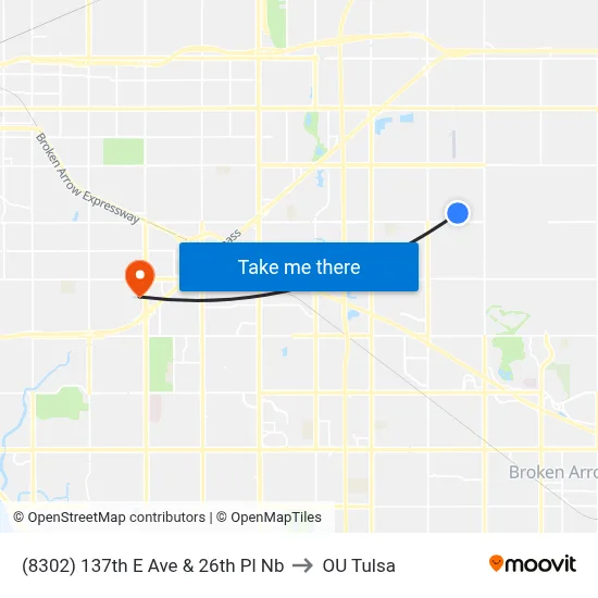 (8302) 137th E Ave & 26th Pl Nb to OU Tulsa map