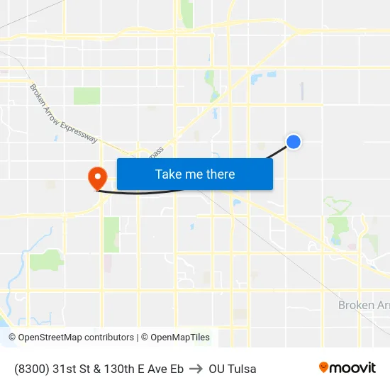 (8300) 31st St & 130th E Ave Eb to OU Tulsa map