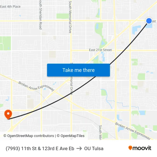 (7993) 11th St & 123rd E Ave Eb to OU Tulsa map