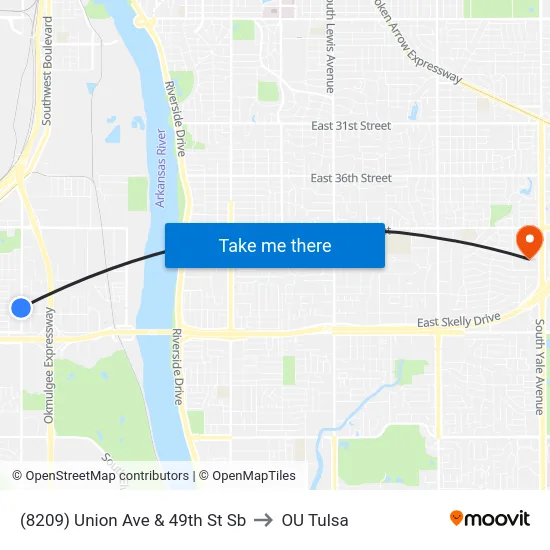 (8209) Union Ave & 49th St Sb to OU Tulsa map