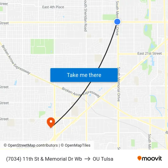 (7034) 11th St & Memorial Dr Wb to OU Tulsa map